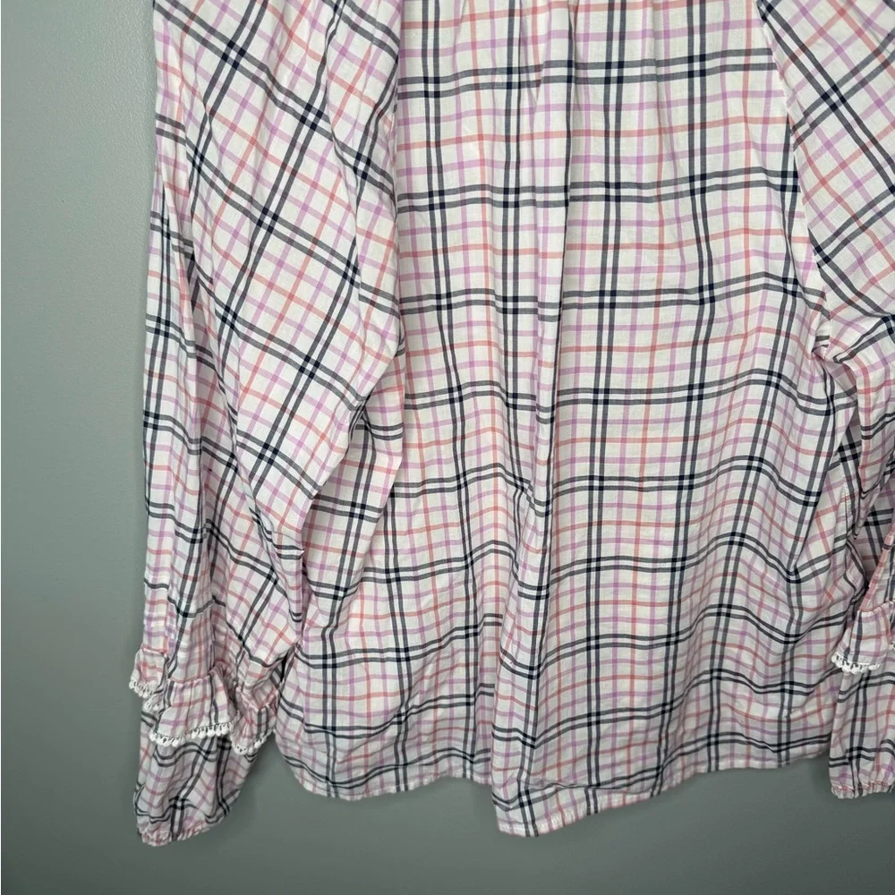 J. Crew Plaid Ruffle Trim Peasant Top